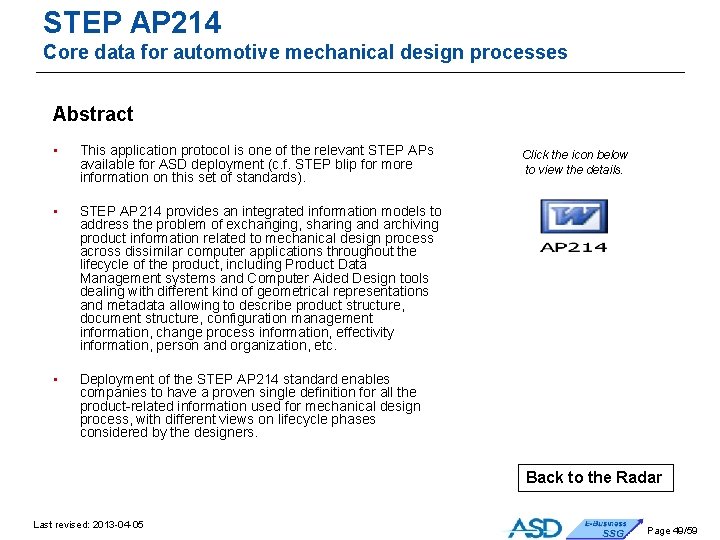 STEP AP 214 Core data for automotive mechanical design processes Abstract • This application STEP AP 214 Core data for automotive mechanical design processes Abstract • This application