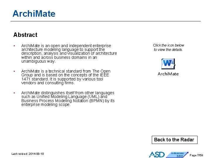Archi. Mate Abstract • Archi. Mate is an open and independent enterprise architecture modeling Archi. Mate Abstract • Archi. Mate is an open and independent enterprise architecture modeling