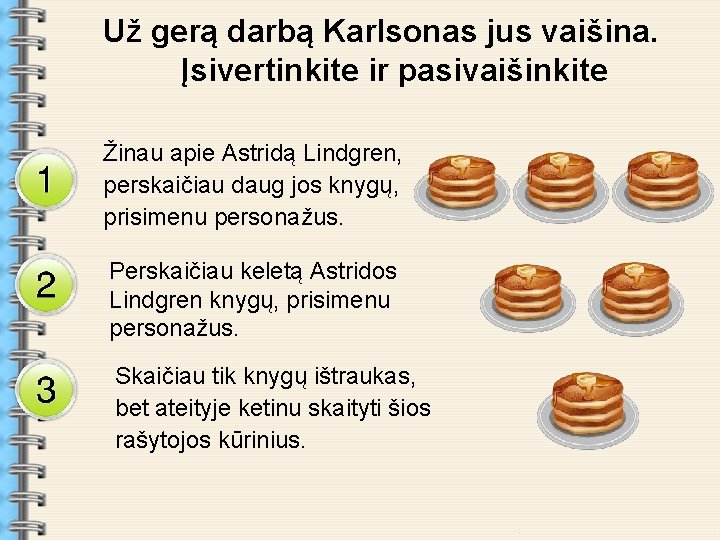 Už gerą darbą Karlsonas jus vaišina. Įsivertinkite ir pasivaišinkite Žinau apie Astridą Lindgren, perskaičiau