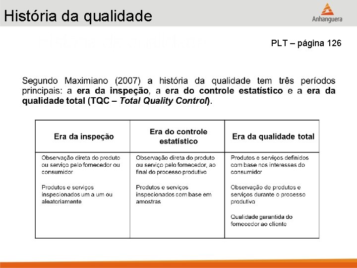 História da qualidade PLT – página 126 