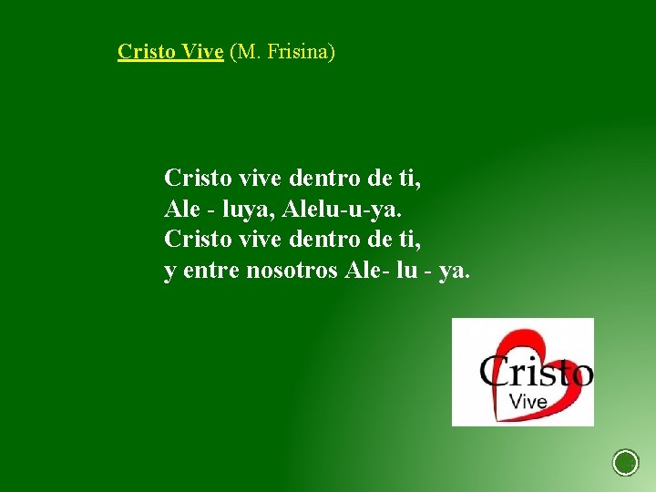 Cristo Vive (M. Frisina) Cristo vive dentro de ti, Ale - luya, Alelu-u-ya. Cristo