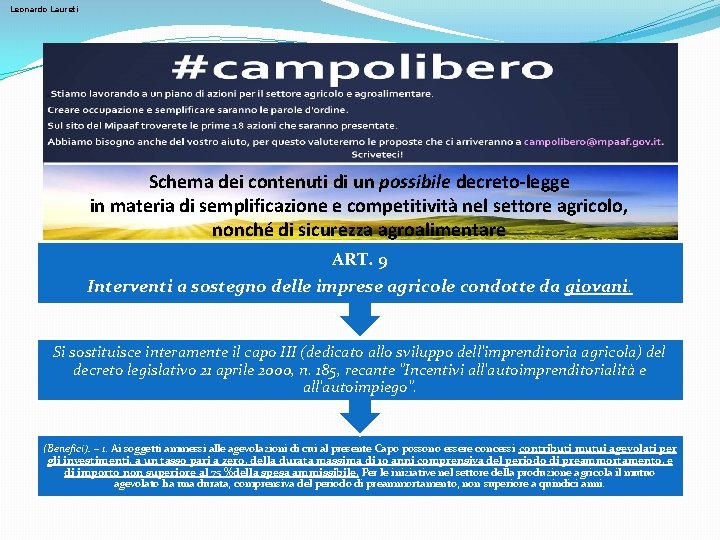 Leonardo Laureti Schema dei contenuti di un possibile decreto-legge in materia di semplificazione e