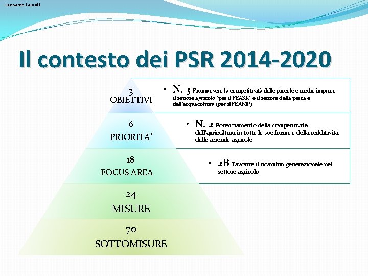 Leonardo Laureti Il contesto dei PSR 2014 -2020 3 OBIETTIVI • N. 3 Promuovere