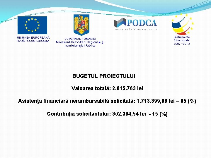 UNIUNEA EUROPEANĂ Fondul Social European GUVERNUL ROMANIEI Ministerul Dezvoltării Regionale şi Administraţiei Publice Instrumente