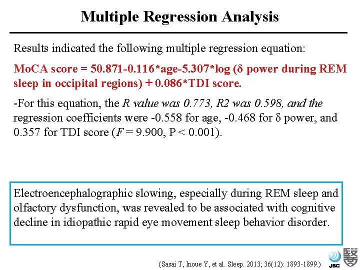 Multiple Regression Analysis Results indicated the following multiple regression equation: Mo. CA score =