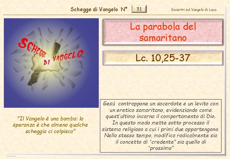 Schegge di Vangelo N° 31 Incontri sul Vangelo di Luca La parabola del samaritano