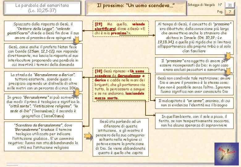 La parabola del samaritano (Lc. 10, 25 -37) Spiazzato dalla risposta di Gesù, il