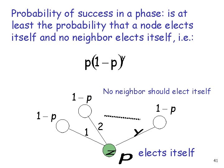 Probability of success in a phase: is at least the probability that a node