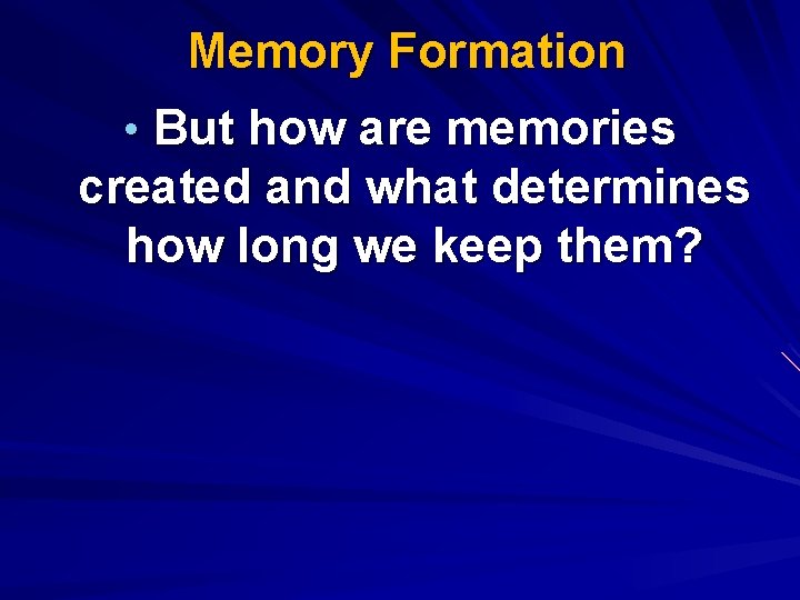 Memory Formation • But how are memories created and what determines how long we