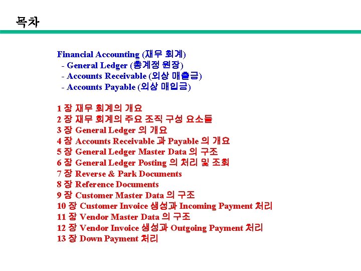 목차 Financial Accounting (재무 회계) - General Ledger (총계정 원장) - Accounts Receivable (외상