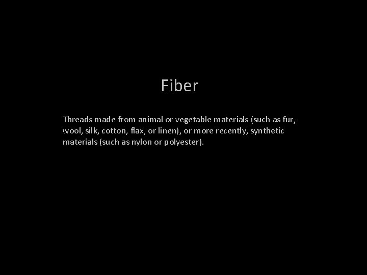 Fiber Threads made from animal or vegetable materials (such as fur, wool, silk, cotton,