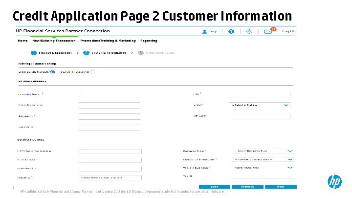 Credit Application Page 2 Customer Information 13 © Copyright 2014 Hewlett-Packard Development Company, L.