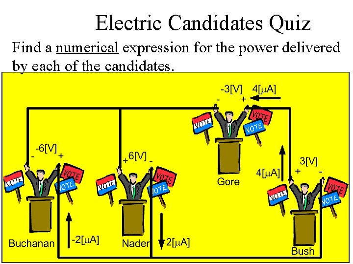 Electric Candidates Quiz Find a numerical expression for the power delivered by each of