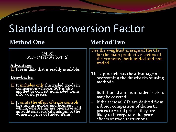 Standard conversion Factor Method One (M+X) SCF= (M+T-S)+(X-T+S) Advantage: � It uses data that