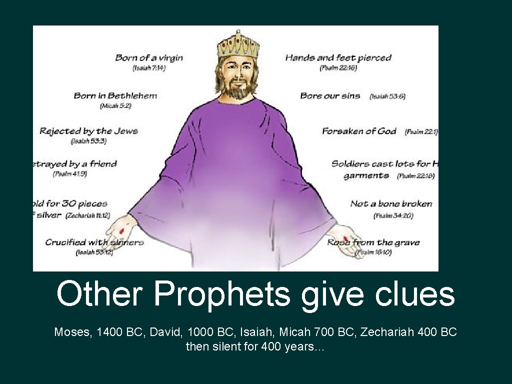 Other Prophets give clues Moses, 1400 BC, David, 1000 BC, Isaiah, Micah 700 BC,