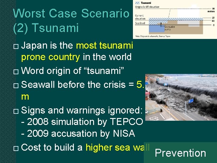 Worst Case Scenario (2) Tsunami Japan is the most tsunami prone country in the