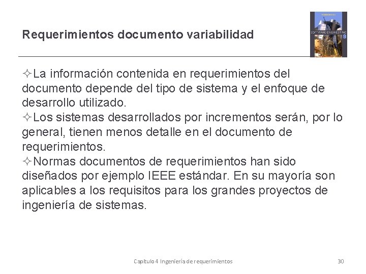 Requerimientos documento variabilidad La información contenida en requerimientos del documento depende del tipo de