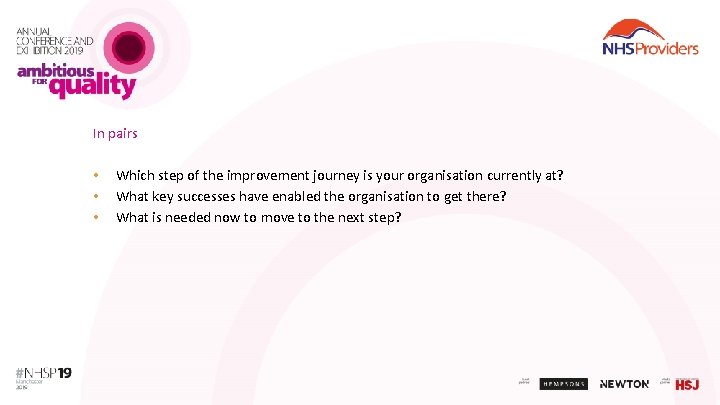 In pairs • • • Which step of the improvement journey is your organisation