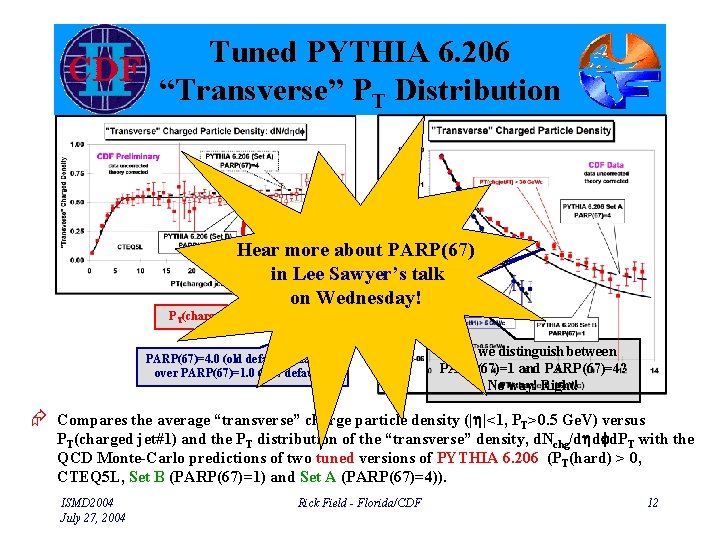 Tuned PYTHIA 6. 206 “Transverse” PT Distribution Hear more about PARP(67) in Lee Sawyer’s