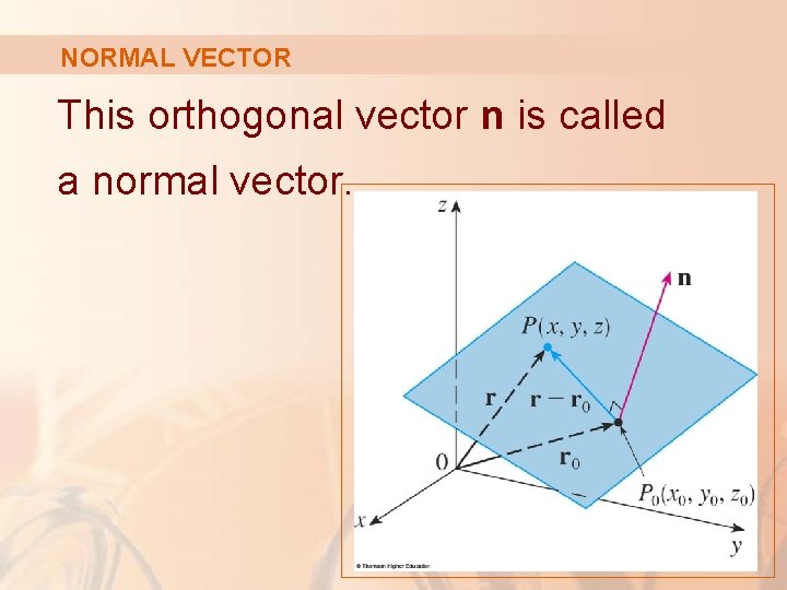 NORMAL VECTOR This orthogonal vector n is called a normal vector. 