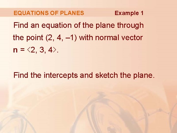 EQUATIONS OF PLANES Example 1 Find an equation of the plane through the point