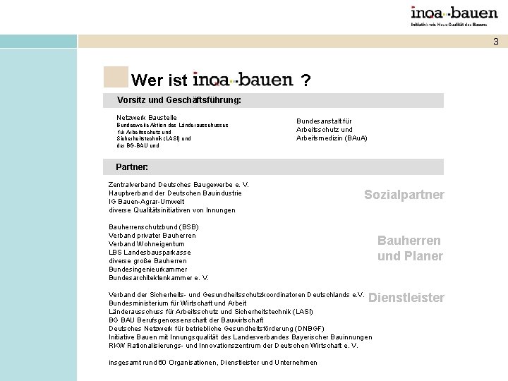 3 Wer ist ? Vorsitz und Geschäftsführung: Netzwerk Baustelle Bundesweite Aktion des Länderausschusses für