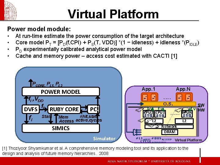 Virtual Platform Power model module: At run-time estimate the power consumption of the target