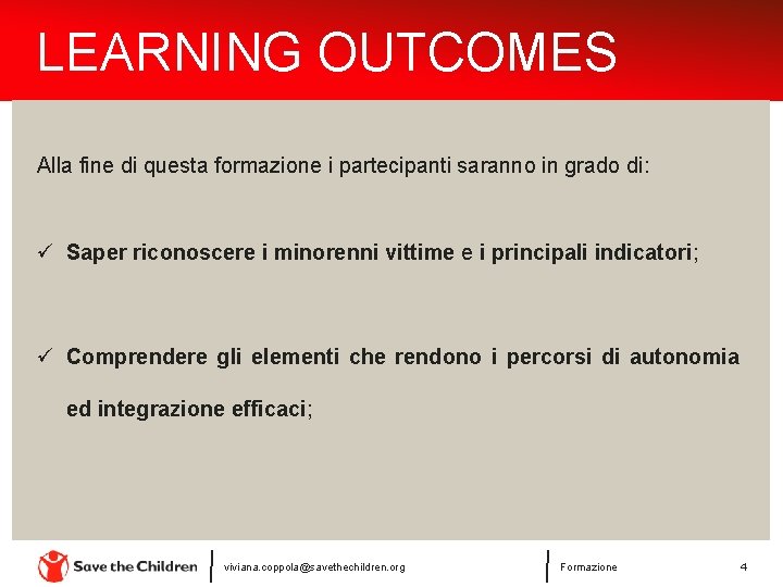 LEARNING OUTCOMES Alla fine di questa formazione i partecipanti saranno in grado di: ü LEARNING OUTCOMES Alla fine di questa formazione i partecipanti saranno in grado di: ü