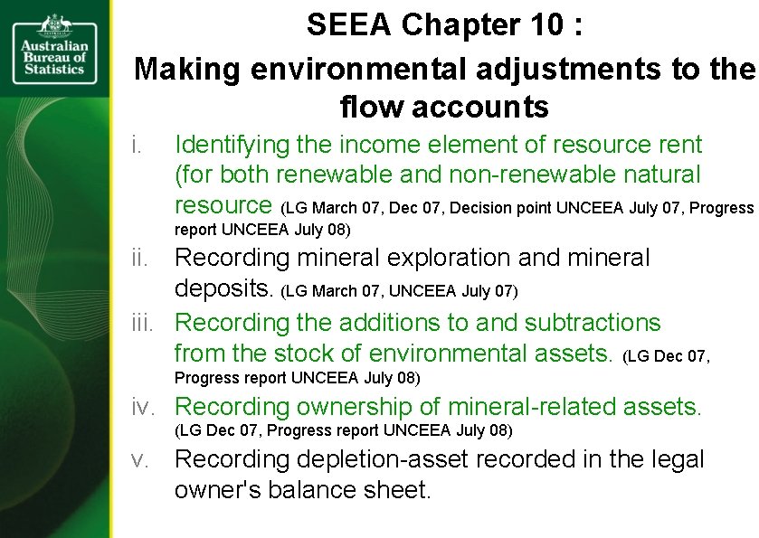 SEEA Chapter 10 : Making environmental adjustments to the flow accounts i. Identifying the