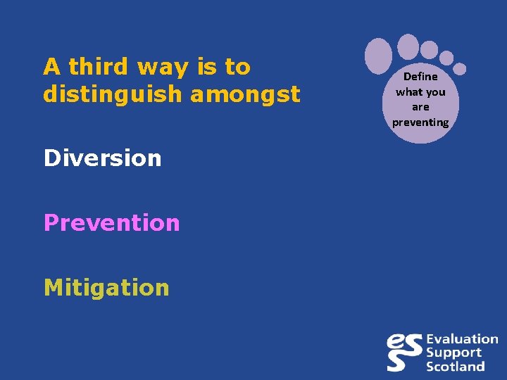 A third way is to distinguish amongst Diversion Prevention Mitigation Define what you are