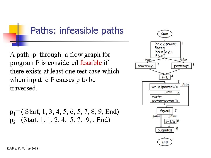 Paths: infeasible paths A path p through a flow graph for program P is