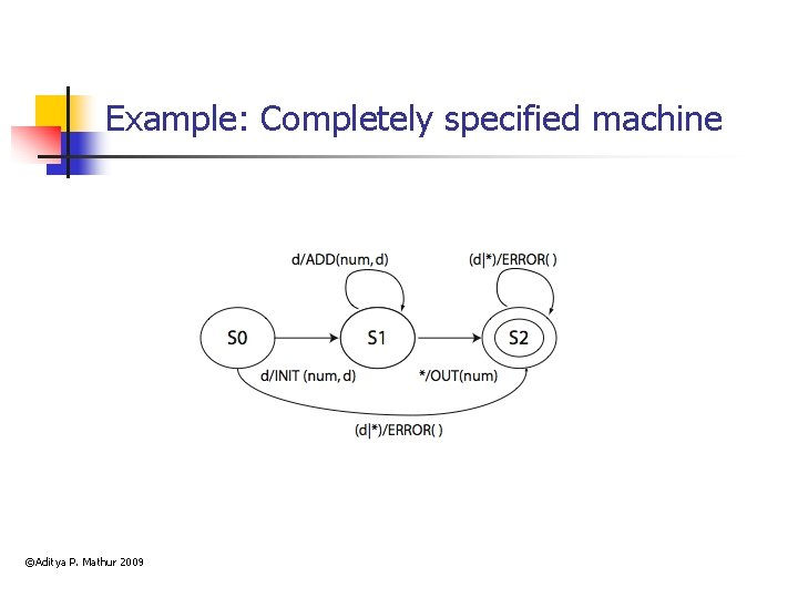 Example: Completely specified machine ©Aditya P. Mathur 2009 