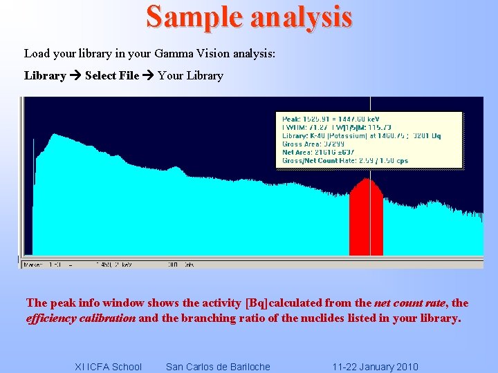 Sample analysis Load your library in your Gamma Vision analysis: Library Select File Your