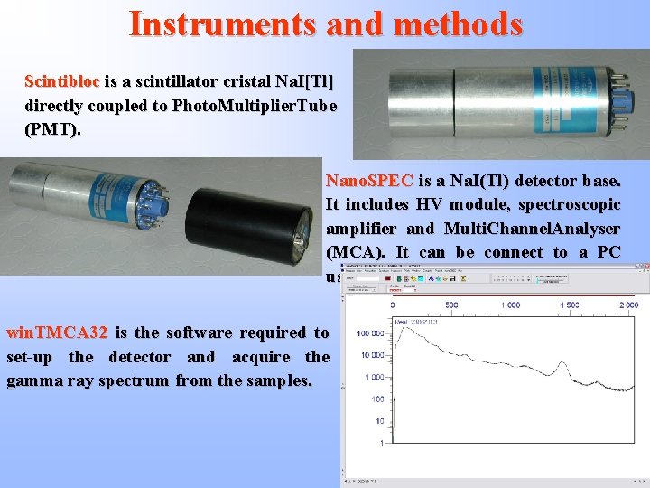 Instruments and methods Scintibloc is a scintillator cristal Na. I[Tl] directly coupled to Photo.