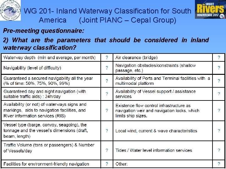 WG 201 - Inland Waterway Classification for South America (Joint PIANC – Cepal Group)