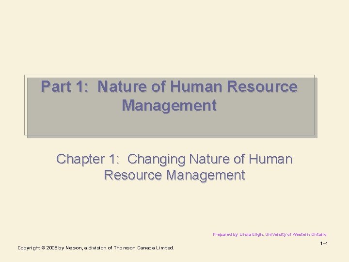 Part 1: Nature of Human Resource Management Chapter 1: Changing Nature of Human Resource