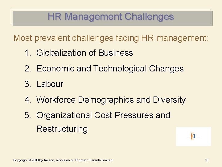 HR Management Challenges Most prevalent challenges facing HR management: 1. Globalization of Business 2.