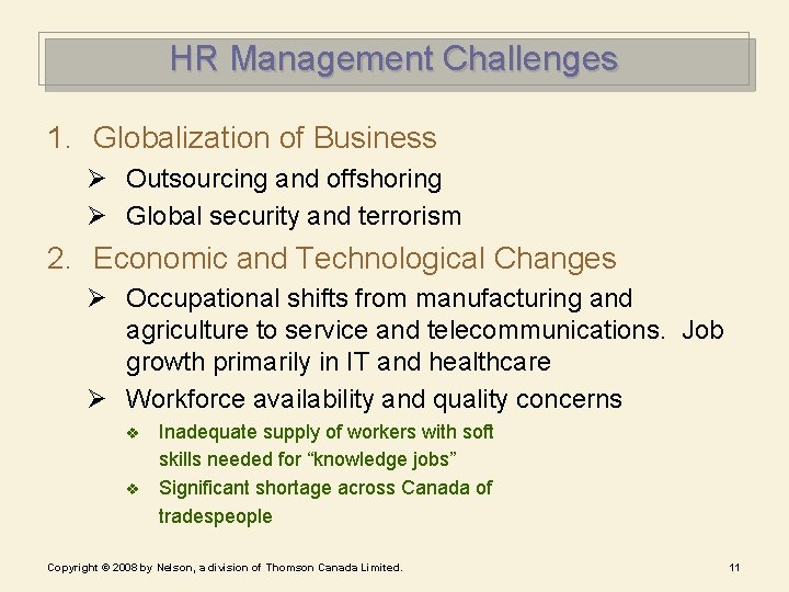 HR Management Challenges 1. Globalization of Business Ø Outsourcing and offshoring Ø Global security