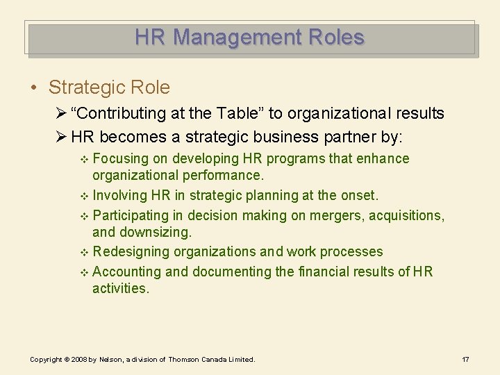 HR Management Roles • Strategic Role Ø “Contributing at the Table” to organizational results