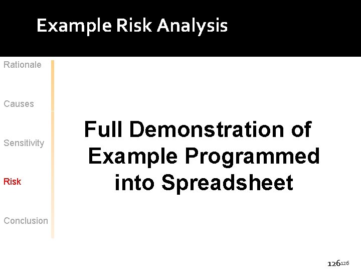 Example Risk Analysis Rationale Causes Sensitivity Risk Full Demonstration of Example Programmed into Spreadsheet
