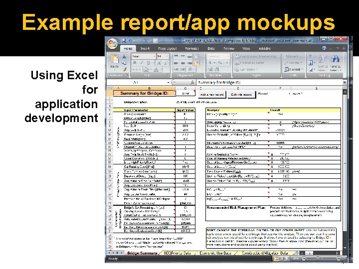 Example report/app mockups Using Excel for application development 42 