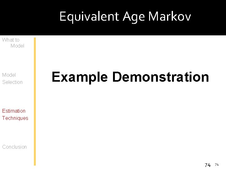 Equivalent Age Markov What to Model Selection Example Demonstration Estimation Techniques Conclusion 74 74