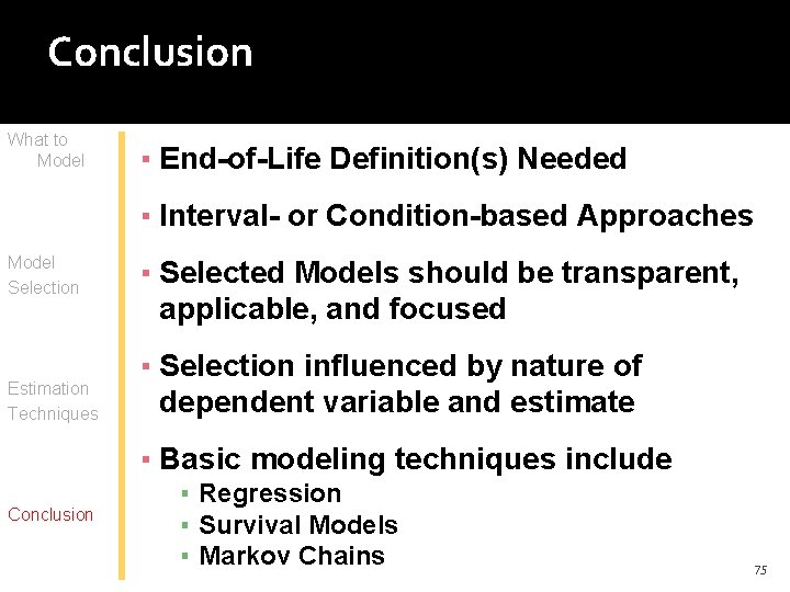 Conclusion What to Model ▪ End-of-Life Definition(s) Needed ▪ Interval- or Condition-based Approaches Model