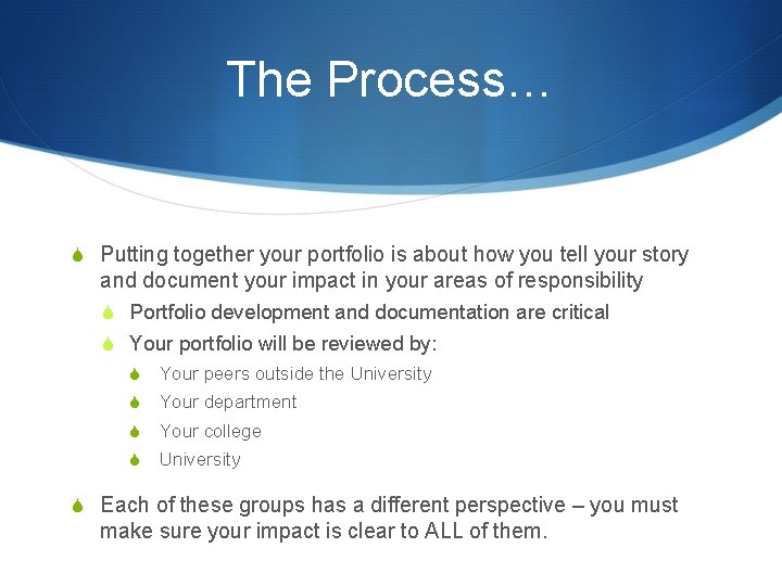 The Process… S Putting together your portfolio is about how you tell your story