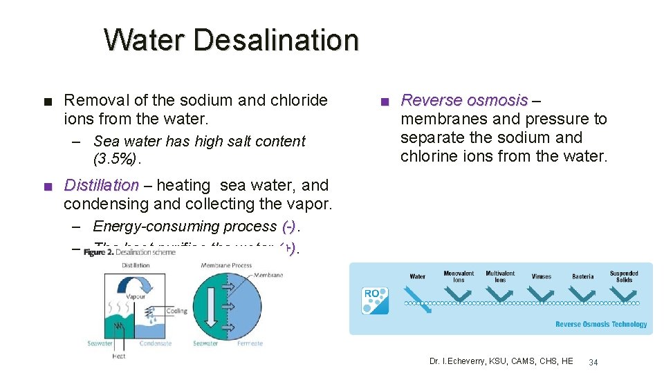 Water Desalination ■ Removal of the sodium and chloride ions from the water. –