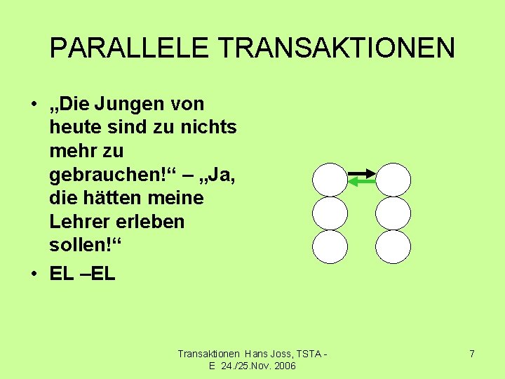 PARALLELE TRANSAKTIONEN • „Die Jungen von heute sind zu nichts mehr zu gebrauchen!“ –