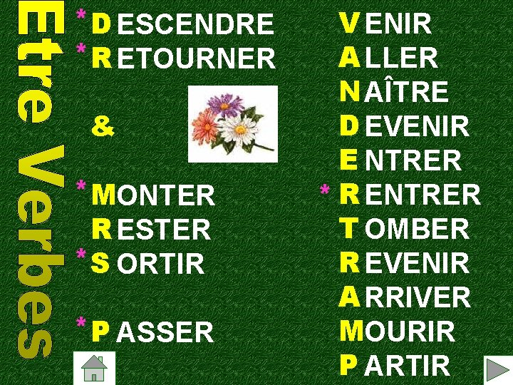 * D ESCENDRE * R ETOURNER & * MONTER R ESTER * S ORTIR