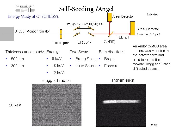Self-Seeding /Angel Energy Study at C 1 (CHESS). Areal Detector Side view 1 st