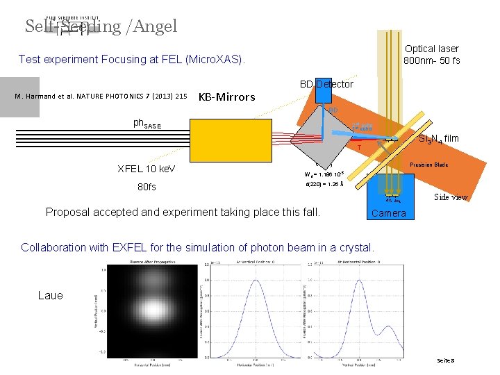 Self-Seeding /Angel Optical laser 800 nm- 50 fs Test experiment Focusing at FEL (Micro.