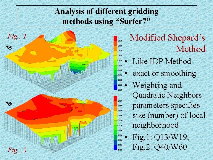 Analysis of different gridding methods using “Surfer 7” Fig. : 1 Fig. : 2